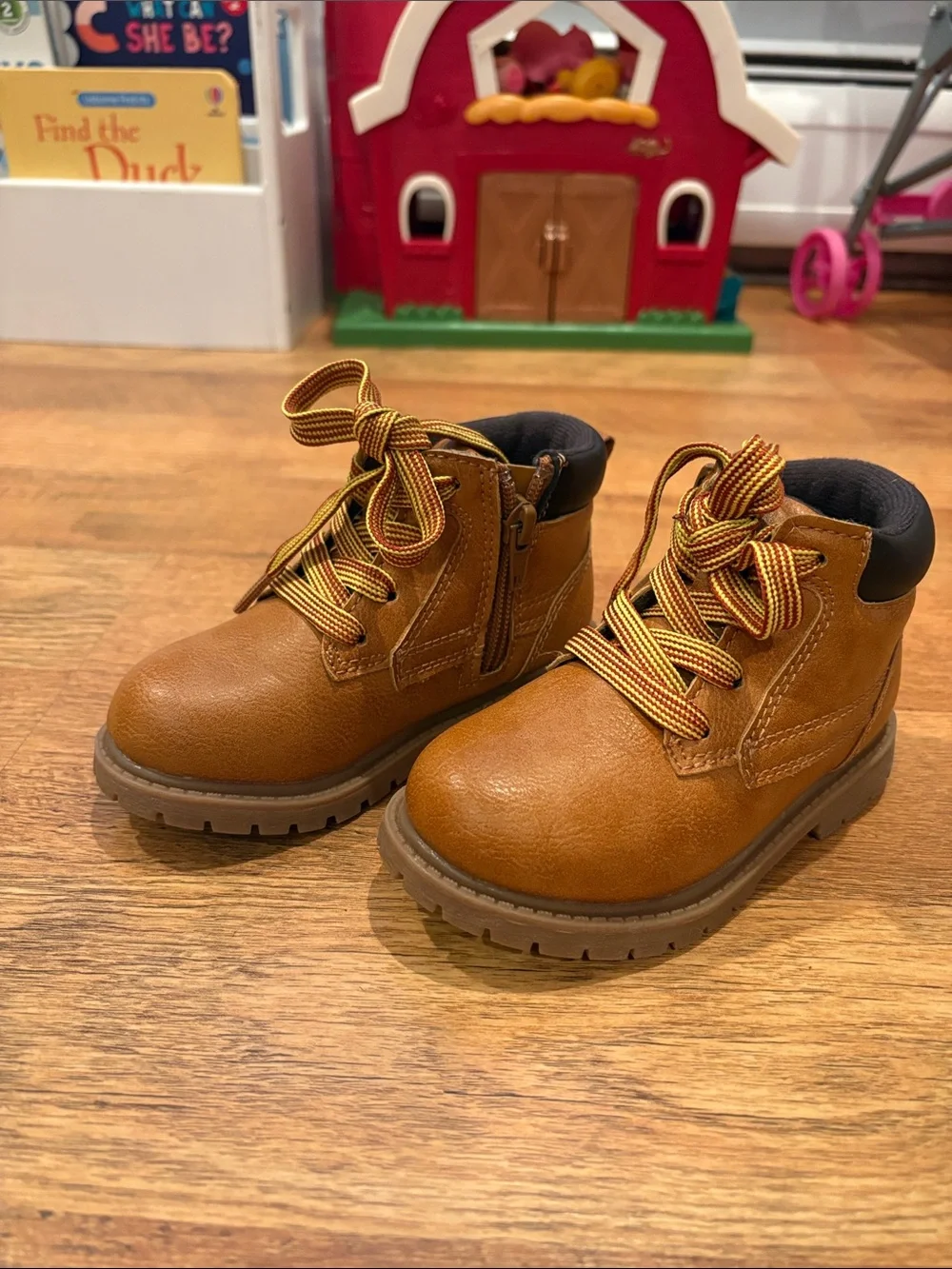 Carter's Brown Kids Lace-Up Ankle Boots with Black Collar